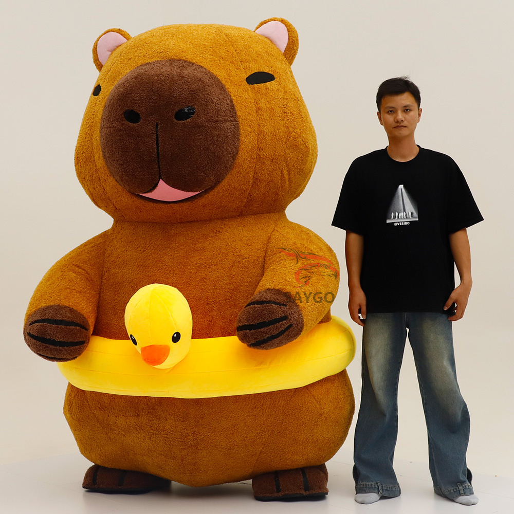 Party Advertising Cosplay Inflatable Walking Capybara Animal Mascot Costume with Duck Swimming Ring for Adults-Custom Design