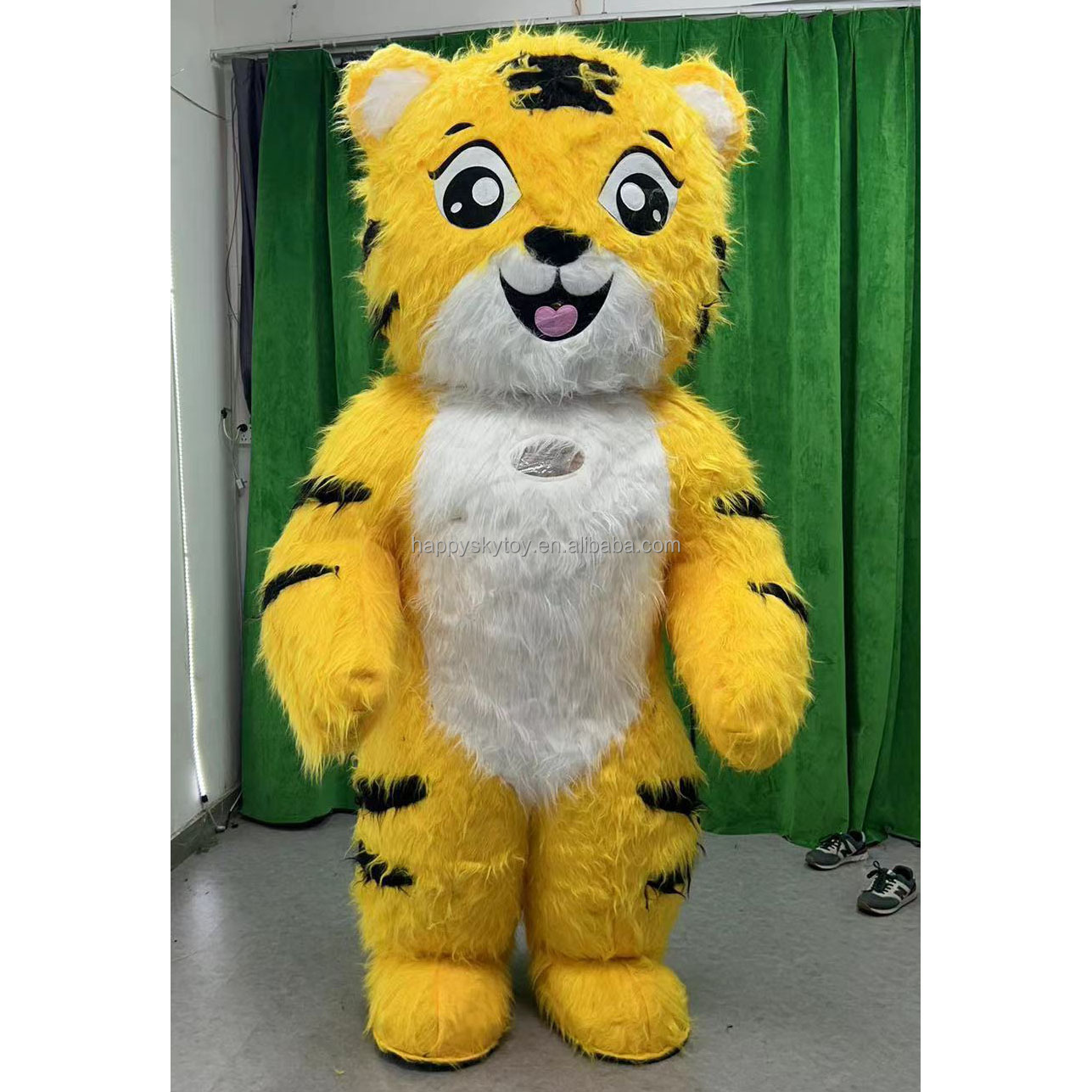 Inflatable Life Size Yellow Tiger Mascot Costume Rental-Realistic Long Fur Design for Adults Unisex Easter/Halloween