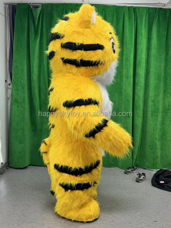 Inflatable Life Size Yellow Tiger Mascot Costume Rental-Realistic Long Fur Design for Adults Unisex Easter/Halloween