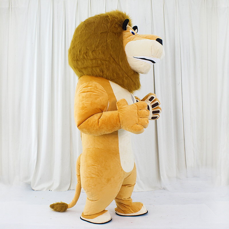 Unisex Funny Plush Fur Inflatable Lion Mascot Costume Popular Alex Cartoon Character Suit for Adults with Hand Drawn Printing