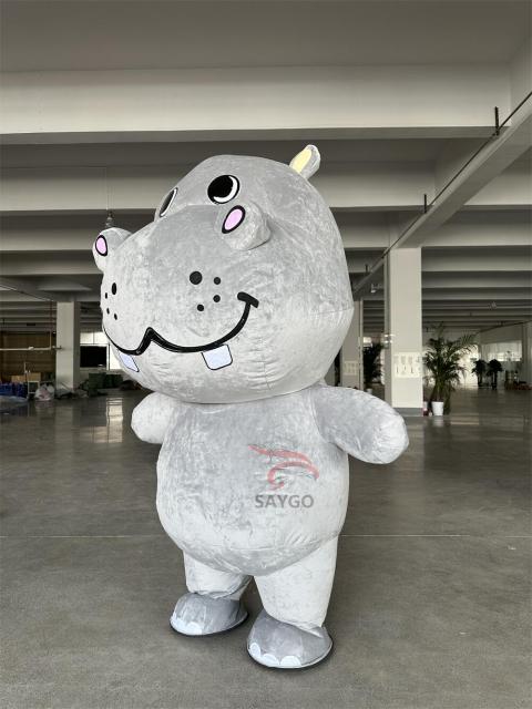 Inflatable Gray Hippo Mascot Costume Customizable Adult Anime Cosplay Christmas Party Hand-Drawn Fancy Dress Carnival Suit