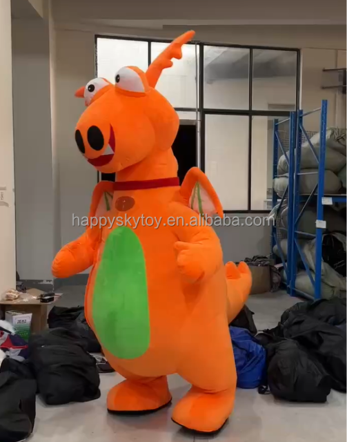 Dragon Mascot Costume Air Blower Inflatable Orange Dinosaurs Cosplay for Party Event Realistic Inflatable Dinosaur Costume