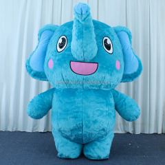 Hot-Selling Blue Inflatable Adult Elephant Mascot Costume Custom Cosplay Fursuit Long Plush Nose for Commercial Advertisement