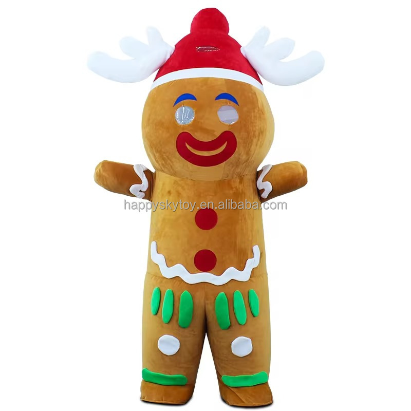 Lovely Dress 2.6m Walking Inflatable Gingerbread Mascot Costumes Adult Halloween Carnival Plush Furry Gingerbread Costume Events