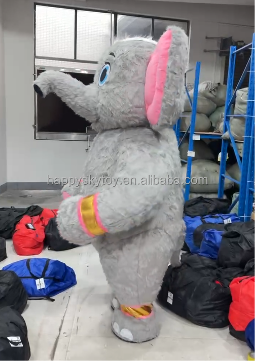 Outdoor Adult Anime Costumes Long Furry Inflatable Elephant Mascot Costume 2/2.6m Grey Elephant Cosplay Anime Clothes