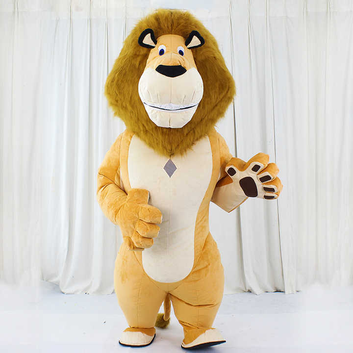 Unisex Funny Plush Fur Inflatable Lion Mascot Costume Popular Alex Cartoon Character Suit for Adults with Hand Drawn Printing