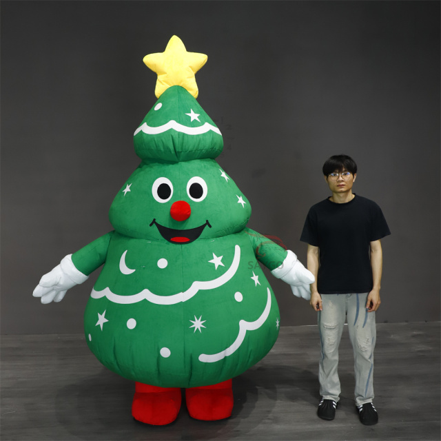 Green Christmas Inflatable Tree with Santa and Animals 2m/2.6m Tree Mascot Costume Party Dress