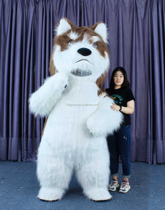 Carnival Cosplay 2m Inflatable Huskey Dog Toys Moving Cartoon Mascot Costume Unisex Plush Huskey Patrol Dog Costumes for Parade