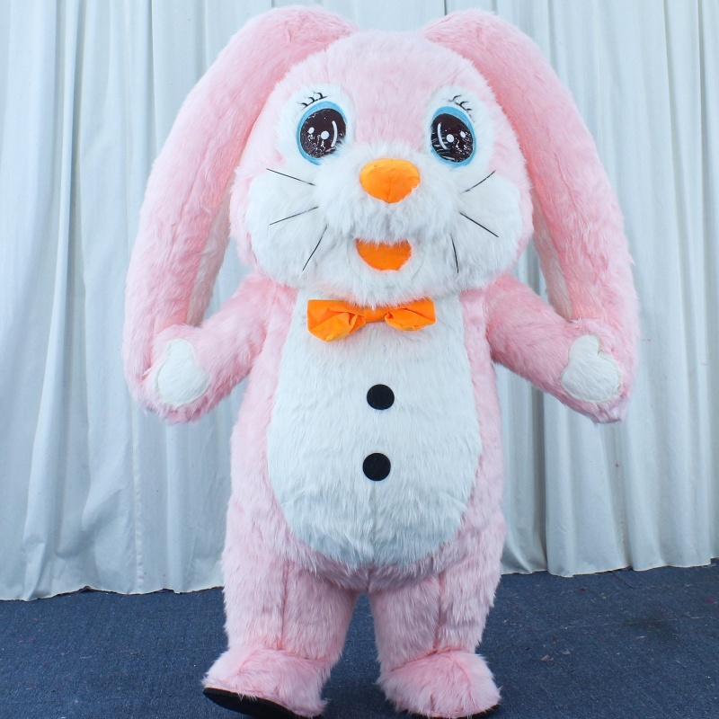 Inflatable Adult White and Yellow Easter Bunny Rabbit Mascot Costume for Carnival and Halloween