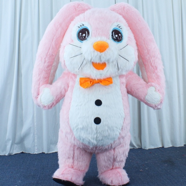 Inflatable Adult White and Yellow Easter Bunny Rabbit Mascot Costume for Carnival and Halloween