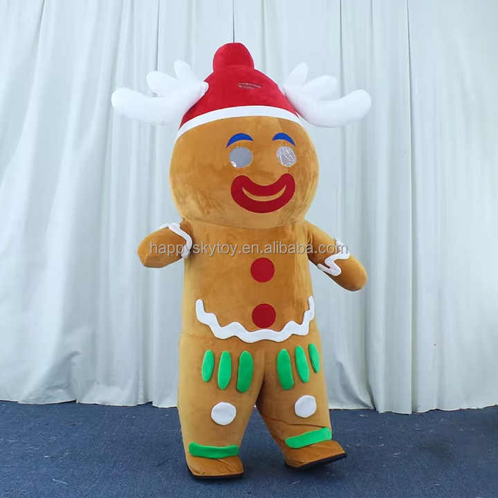 Lovely Dress 2.6m Walking Inflatable Gingerbread Mascot Costumes Adult Halloween Carnival Plush Furry Gingerbread Costume Events