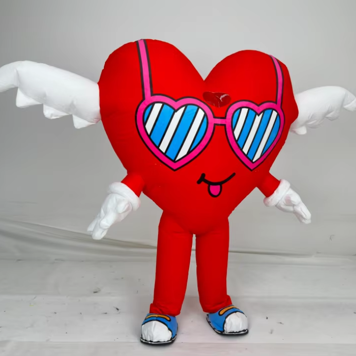 Giant 2.6m Red Color Custom Flying Heart Mascots Costumes with Wing Heart Shape Dressing up for Adults Events Performance Parade