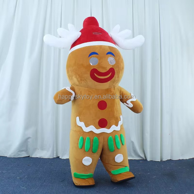 Lovely Dress 2.6m Walking Inflatable Gingerbread Mascot Costumes Adult Halloween Carnival Plush Furry Gingerbread Costume Events