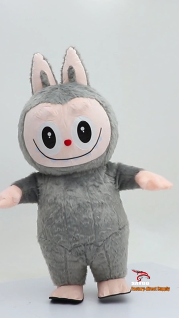 Grey Pop Mart Labubu Anime Party Adult Dress Blow up Popular Cartoon Character Inflatable Mascot Costume,Big Mascot,Grey Pop Mart Labubu Anime Party Adult Dress Blow up Popular Cartoon Character Inflatable Mascot Costume
