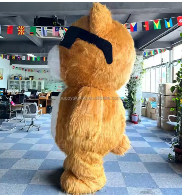 Long Fur 2.2m Brown Inflatable Cartoon Cool Bear Inflatable Suit for Carnival Halloween New Year Celebration Cosplay Costumes