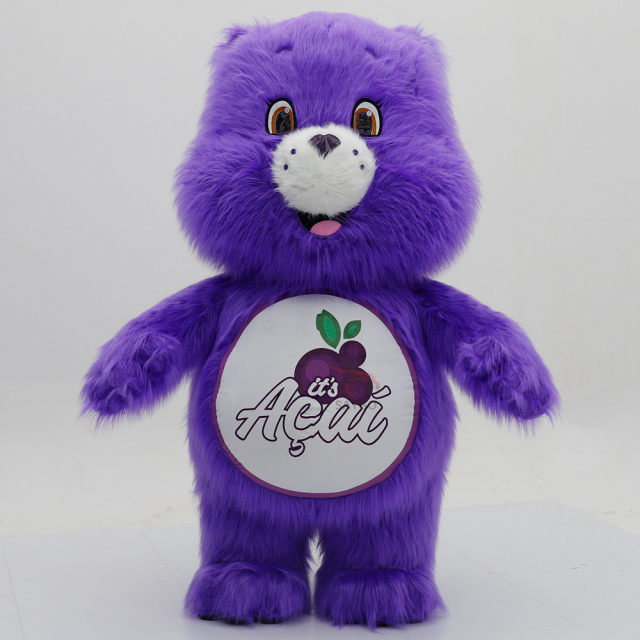 Amusement Dance Clothes Adults Cosplay Wear Long Hair Bear Inflatable Mascot Costume for Events Rental 2.2m purple Fur Bear Suit