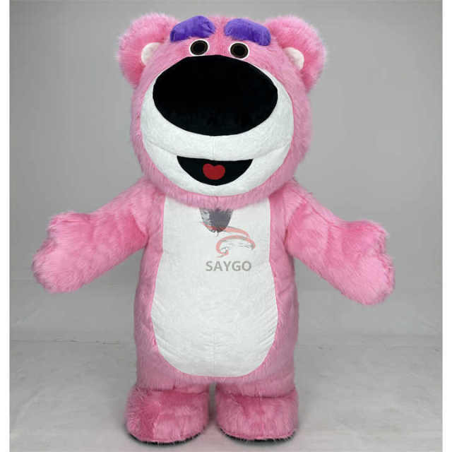 Best Selling Cartoon Character Walking Inflatable Pink Strawberry Bear Mascot Costume Advertising