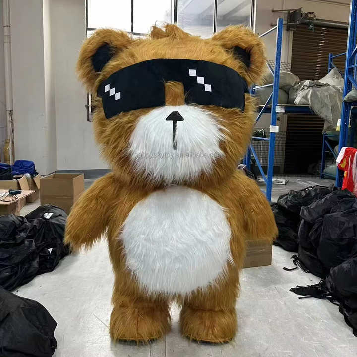 Long Fur 2.2m Brown Inflatable Cartoon Cool Bear Inflatable Suit for Carnival Halloween New Year Celebration Cosplay Costumes