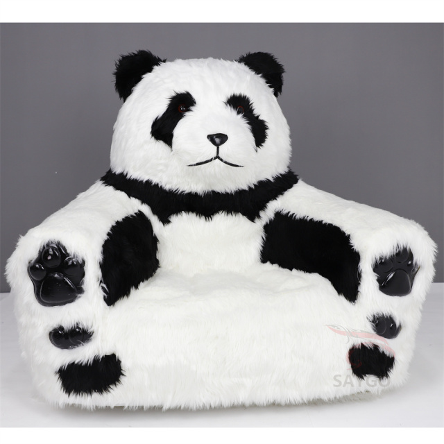 Furry Lazy Sofa Animal Couch Inflatable Plush Baby Kids Chair Panda Recliner Sofa Inflatable Long Plush Panda Sofa Beach Chair