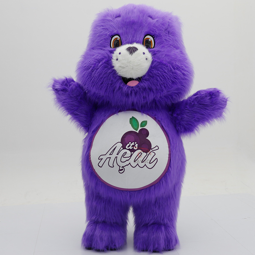 Amusement Dance Clothes Adults Cosplay Wear Long Hair Bear Inflatable Mascot Costume for Events Rental 2.2m purple Fur Bear Suit