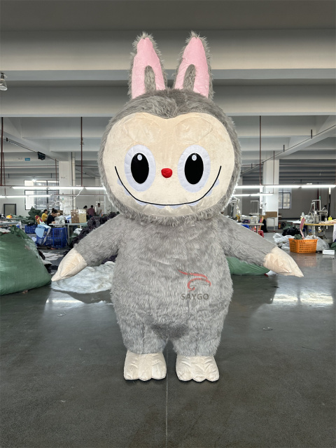 Grey Pop Mart Labubu Anime Party Adult Dress Blow up Popular Cartoon Character Inflatable Mascot Costume,Big Mascot,Grey Pop Mart Labubu Anime Party Adult Dress Blow up Popular Cartoon Character Inflatable Mascot Costume