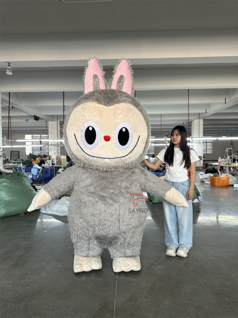 Grey Pop Mart Labubu Anime Party Adult Dress Blow up Popular Cartoon Character Inflatable Mascot Costume,Big Mascot,Grey Pop Mart Labubu Anime Party Adult Dress Blow up Popular Cartoon Character Inflatable Mascot Costume