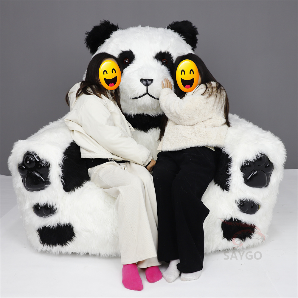Furry Lazy Sofa Animal Couch Inflatable Plush Baby Kids Chair Panda Recliner Sofa Inflatable Long Plush Panda Sofa Beach Chair