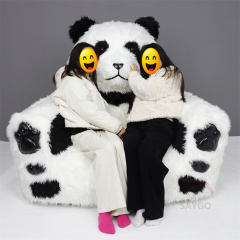 Furry Lazy Sofa Animal Couch Inflatable Plush Baby Kids Chair Panda Recliner Sofa Inflatable Long Plush Panda Sofa Beach Chair