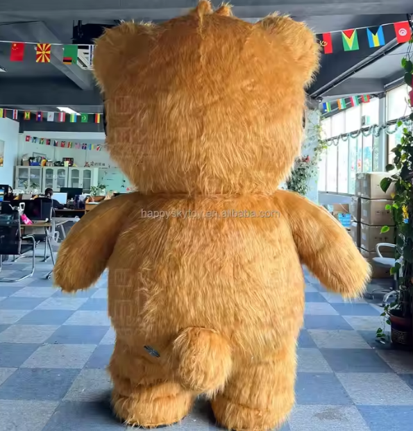 Long Fur 2.2m Brown Inflatable Cartoon Cool Bear Inflatable Suit for Carnival Halloween New Year Celebration Cosplay Costumes