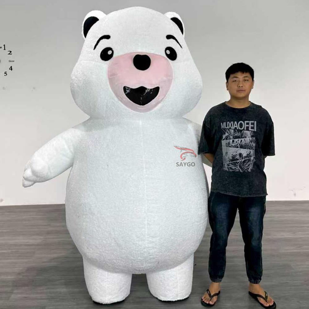 Custom Plush Cosplay Adult White Teddy Bear Inflatable Mascot Walking Costume Halloween Party Performance