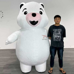 Custom Plush Cosplay Adult White Teddy Bear Inflatable Mascot Walking Costume Halloween Party Performance