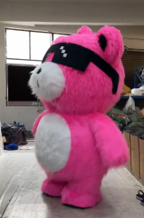 Inflatable Pink Cool Bear Mascot Costume Adults-Realistic Long Fur Unisex Rental Cartoon Carnival/Easter/Halloween Party