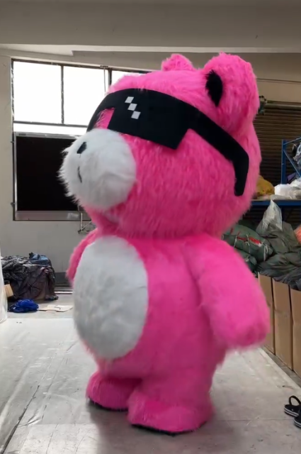 Inflatable Pink Cool Bear Mascot Costume Adults-Realistic Long Fur Unisex Rental Cartoon Carnival/Easter/Halloween Party