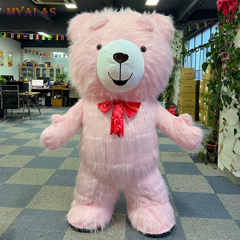 Cheap Unisex Adult Inflatable Cartoon Character Pink Teddy Bear Mascot Costume for Halloween Decorations and Parties