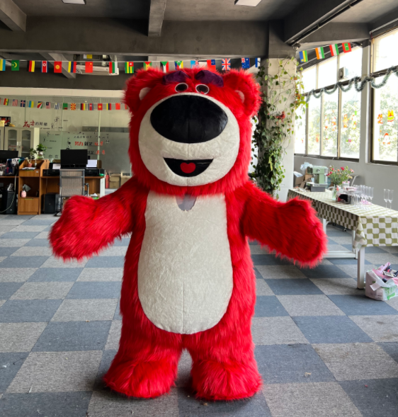 Silly Funny Giant Lotso' Bear Mascots Costume 2m 2.6m Inflatable Strawberry Lotso' Bear Furry Suits for Girls Enjoy Party