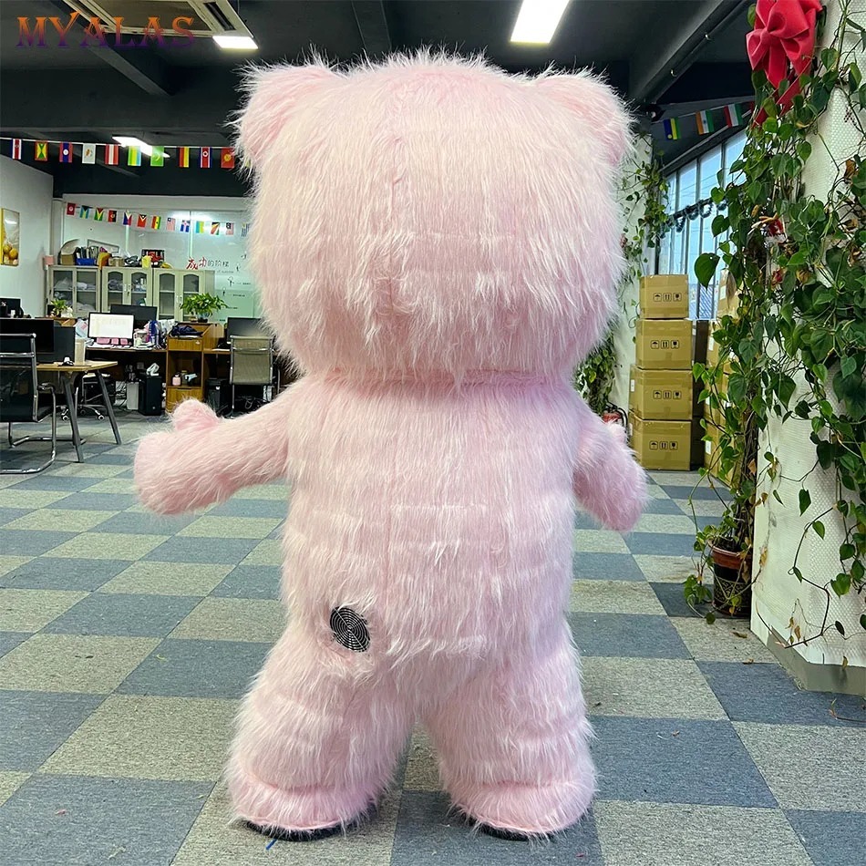 Cheap Unisex Adult Inflatable Cartoon Character Pink Teddy Bear Mascot Costume for Halloween Decorations and Parties