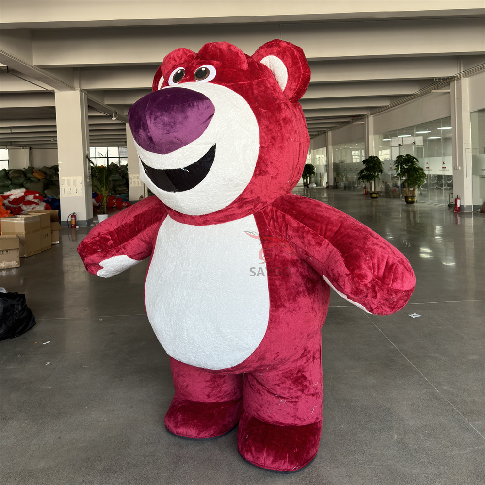Wine Red Color Giant Lotso' Bear Mascots Costume 2m Inflatable Rosy Pink Lotso' Bear Furry Suits for Funny Cosplay Games