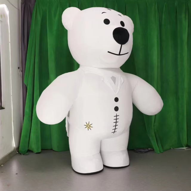 Giant White Inflatable Walking Bear Mascot Lovely Cute Realistic Plush Cartoon for New Year Holiday and Promotion Use