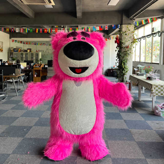 Best Selling Cartoon Character Walking Rose Pink Inflatable Strawberry Bear Mascot Costume Advertising