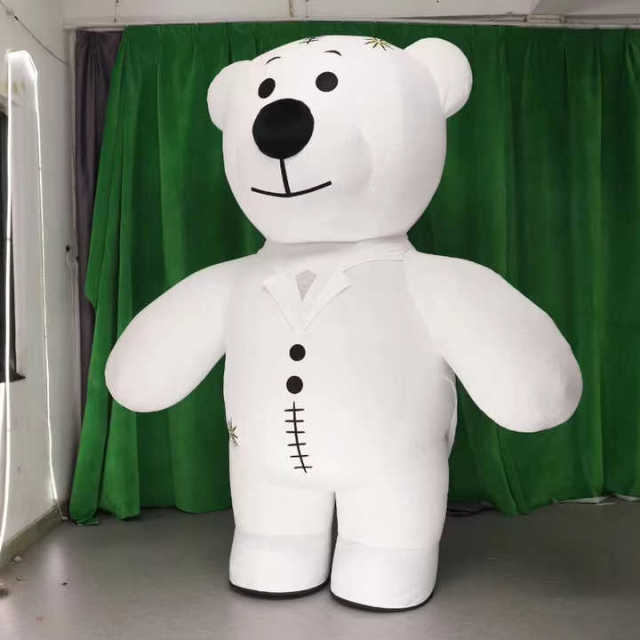 Giant White Inflatable Walking Bear Mascot Lovely Cute Realistic Plush Cartoon for New Year Holiday and Promotion Use