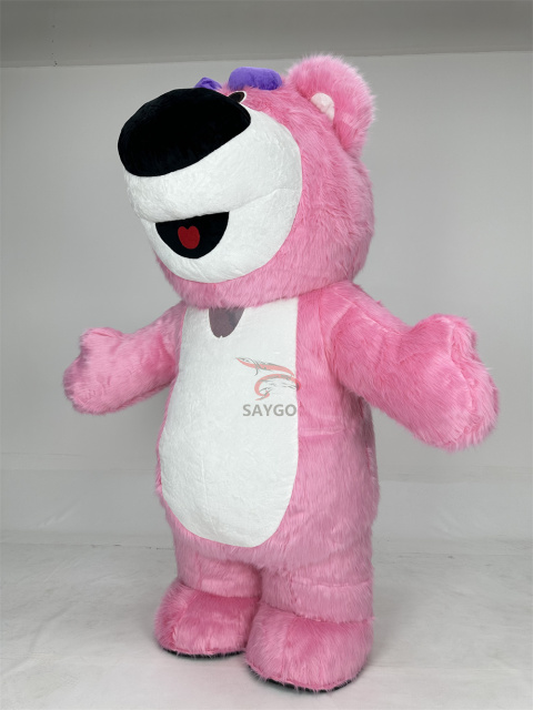 Best Selling Cartoon Character Walking Inflatable Pink Strawberry Bear Mascot Costume Advertising