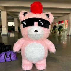 Inflatable Pink Cool Bear Mascot Costume Adults-Realistic Long Fur Unisex Rental Cartoon Carnival/Easter/Halloween Party