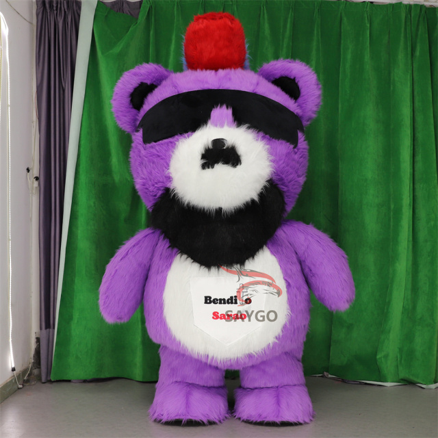 Commercial Popular 2.2m Inflatable Cartoon Mascot Costume Cool Bear with Sunglass for Carnival Christmas Events Rental Bear Suit
