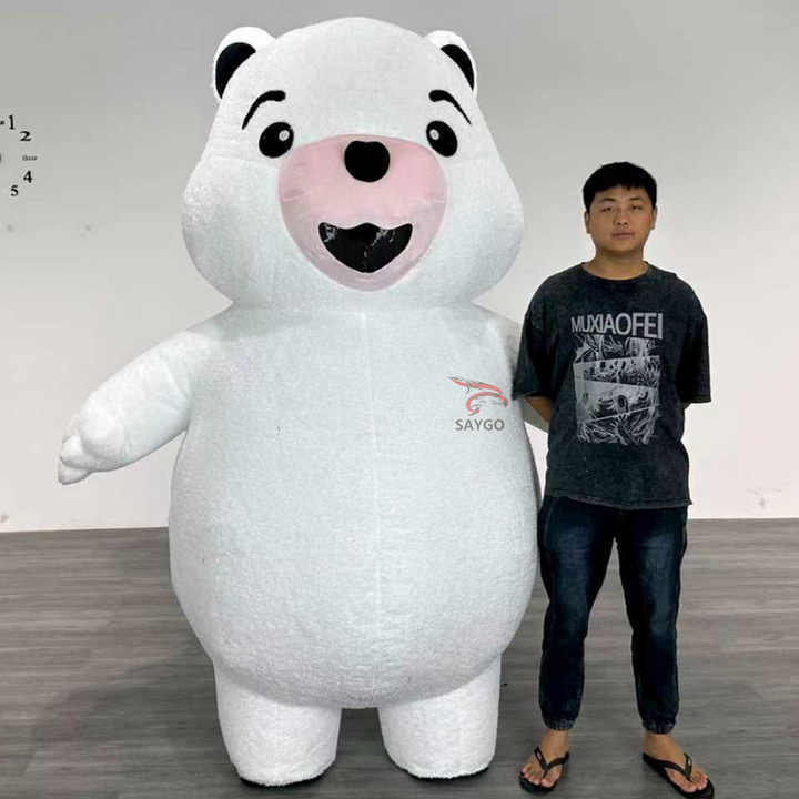 Custom Plush Cosplay Adult White Teddy Bear Inflatable Mascot Walking Costume Halloween Party Performance