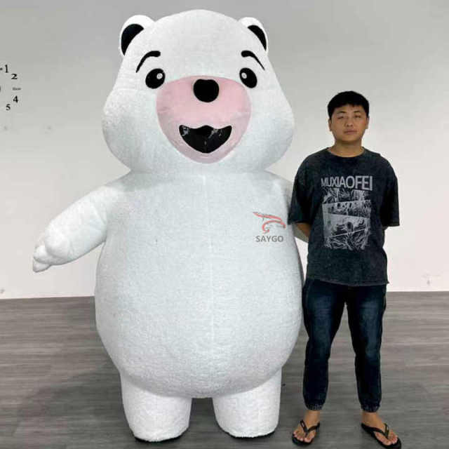 Custom Plush Cosplay Adult White Teddy Bear Inflatable Mascot Walking Costume Halloween Party Performance