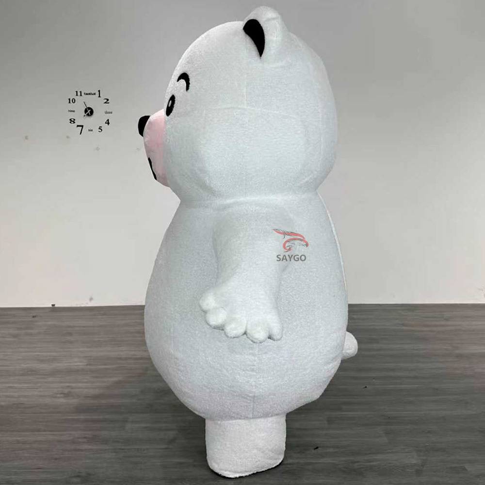 Custom Plush Cosplay Adult White Teddy Bear Inflatable Mascot Walking Costume Halloween Party Performance