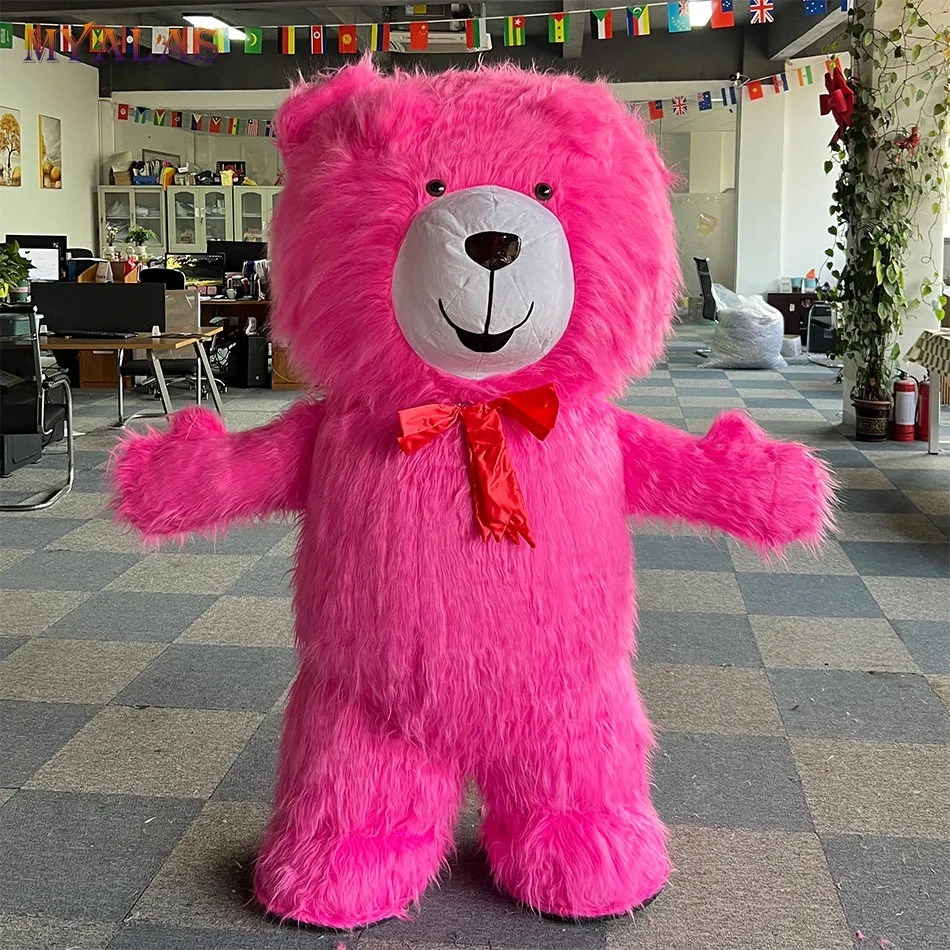 Cheap Unisex Adult Inflatable Cartoon Character Pink Teddy Bear Mascot Costume for Halloween Decorations and Parties