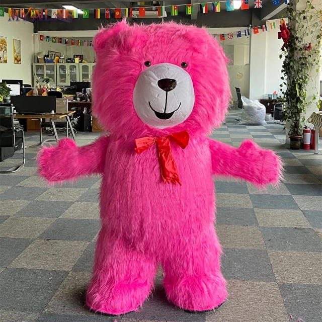 Cheap Unisex Adult Inflatable Cartoon Character Pink Teddy Bear Mascot Costume for Halloween Decorations and Parties