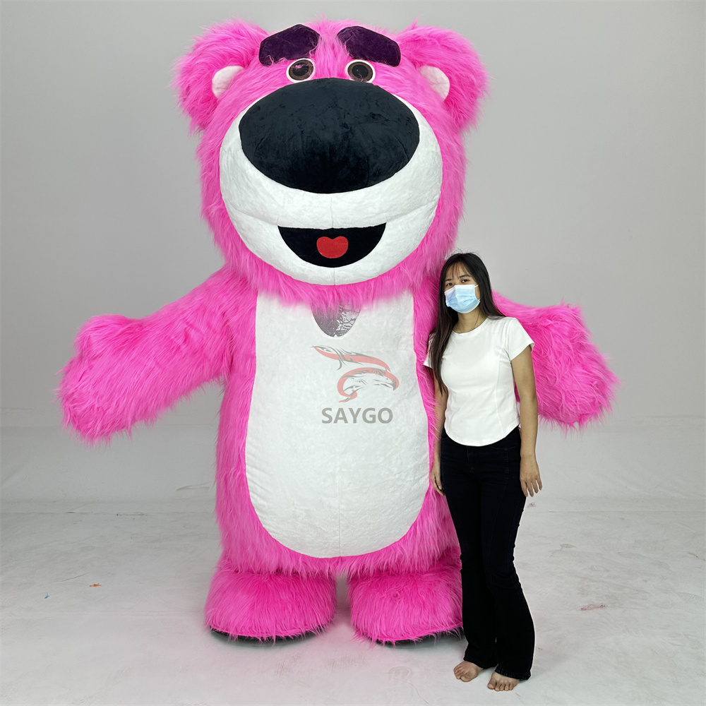 Best Selling Cartoon Character Walking Inflatable Pink Strawberry Bear Mascot Costume Advertising