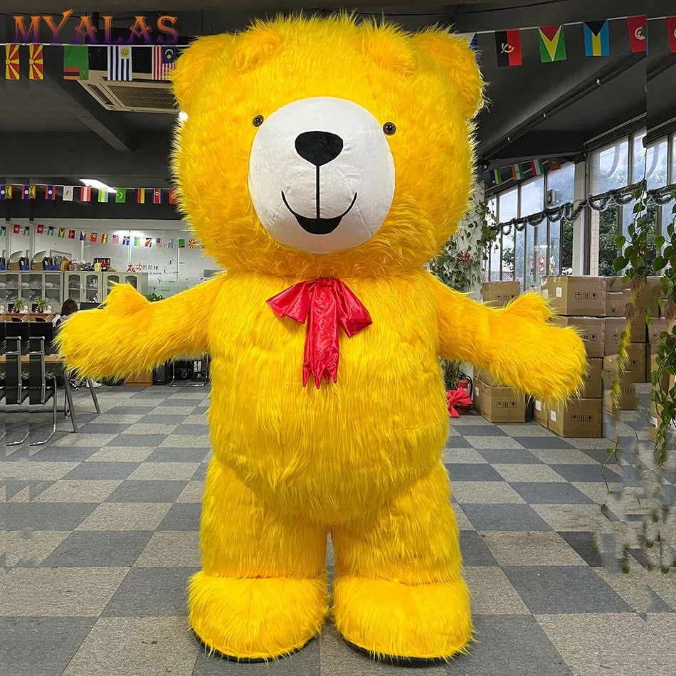 Cheap Unisex Adult Inflatable Cartoon Character Pink Teddy Bear Mascot Costume for Halloween Decorations and Parties